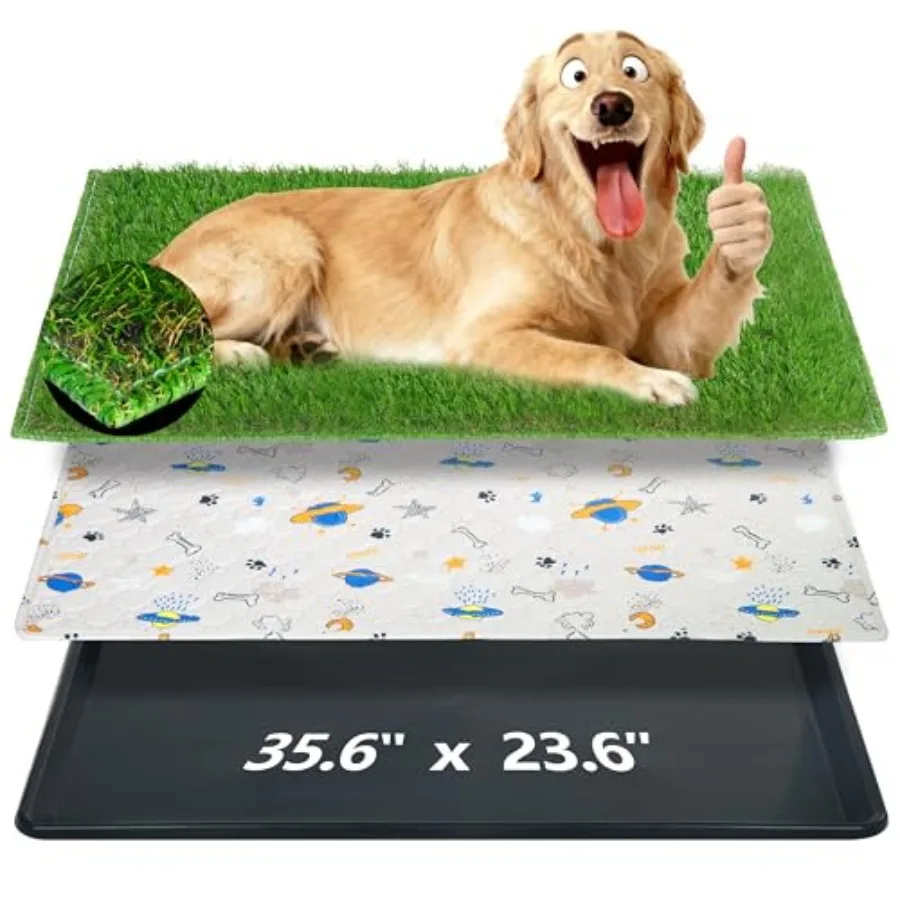 

Reusable Dog Loo System with Artificial Grass TurfandPee PadsandTray for Puppy Potty Training is PortableandEasy to Clean 35x23