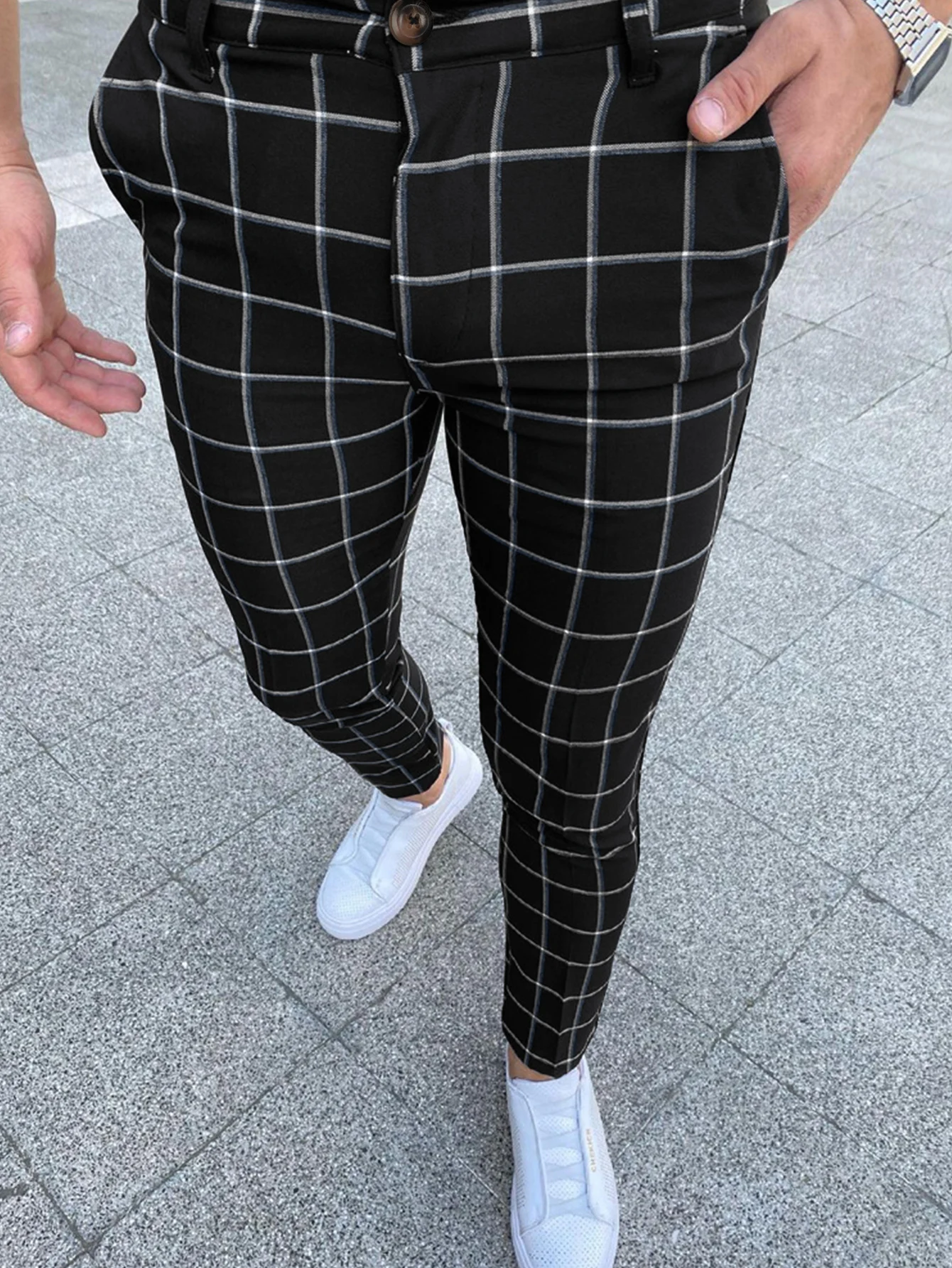 Men\'s Pants Mid Waist Slim Straight Trousers Men\'s Casual Print Pants For Business Office Formal Wedding Daily Trousers Hot Sale