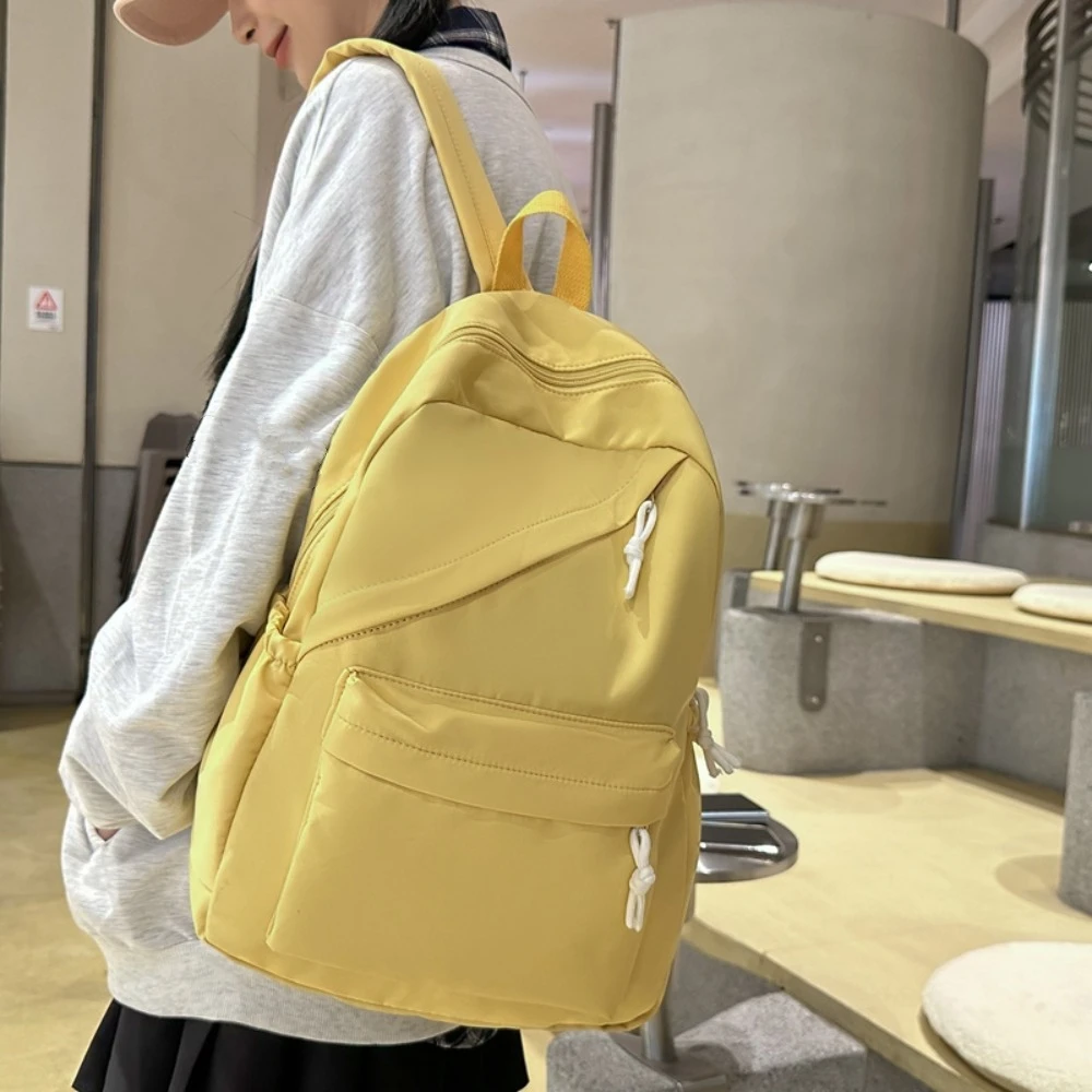 Mochila escolar de gran capacidad para estudiantes, bolso de viaje impermeable de nailon de Color sólido para mujeres y adultos