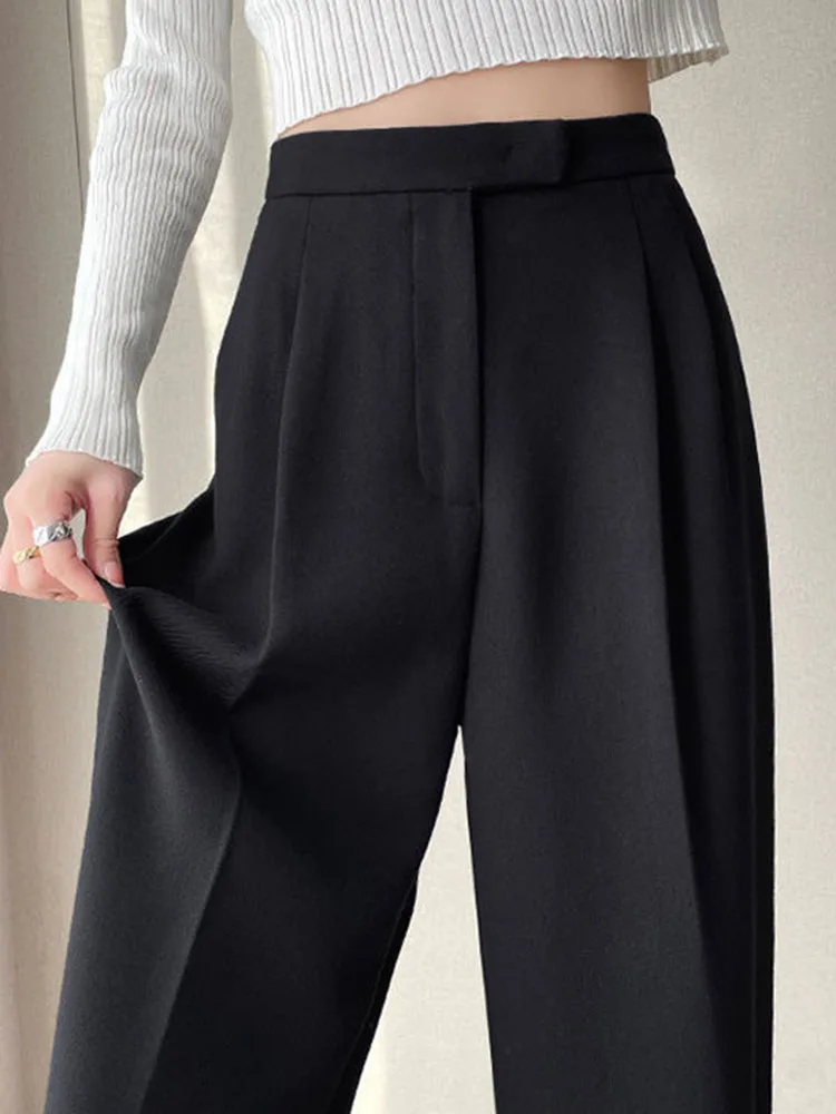 Winter Warm Woolen Office Formal Suit Pants Women Casual High Waist Velvet Lined Straight Pantalones Korean Ol Snow Wear Calca