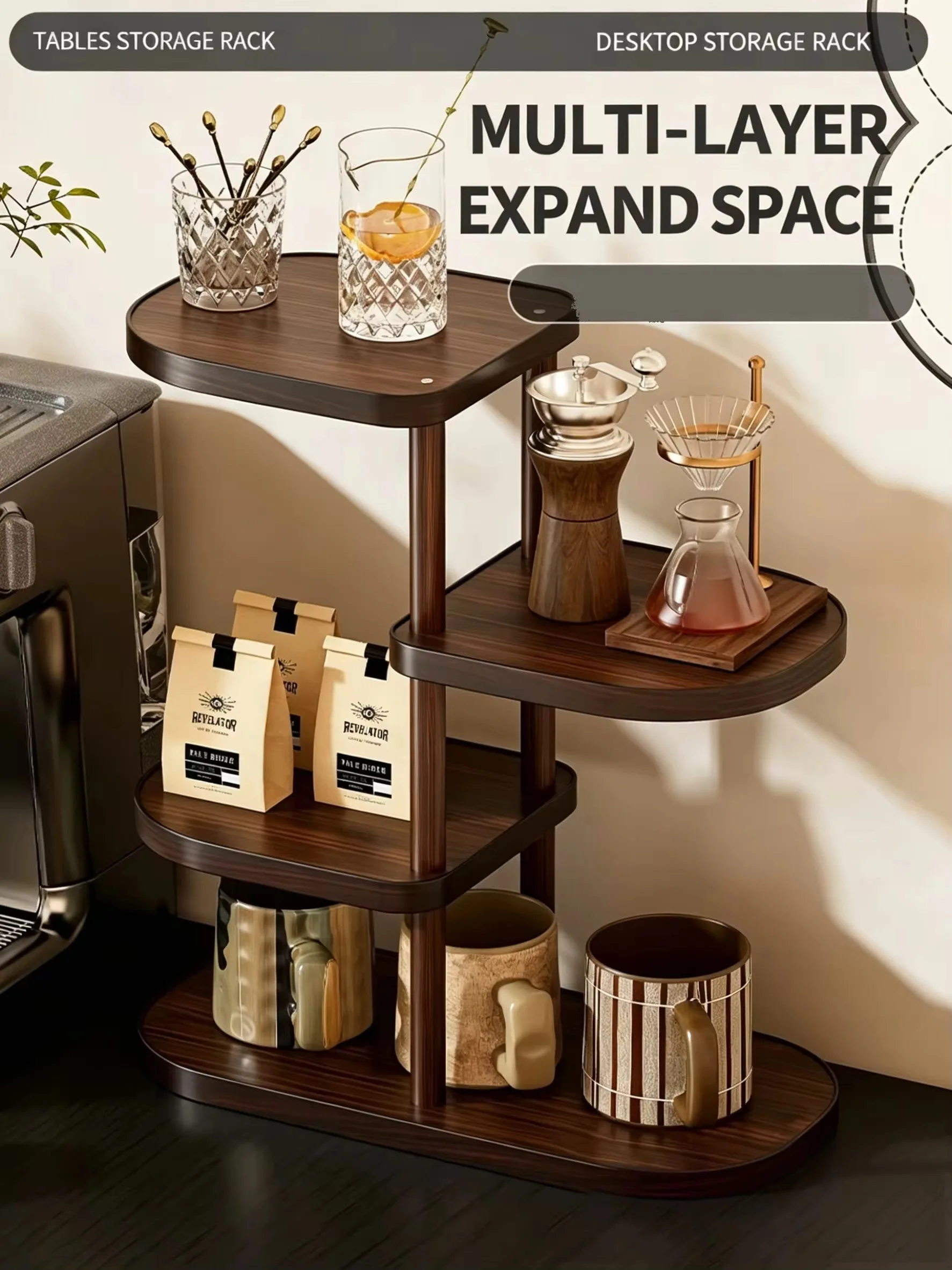 Coffee Mug Holder Retro Vertical Step Cup Holder Rack Wooden Countertop Organizer Space Saving for Spice Jars Teacups