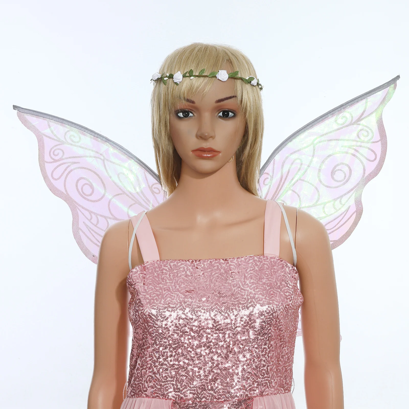 Sparkle Princess Angel Wing Halloween Cosplay Butterfly Fairy Wings with Elf Ears Fairy Stick Garland Headband Wings Decor Gifts