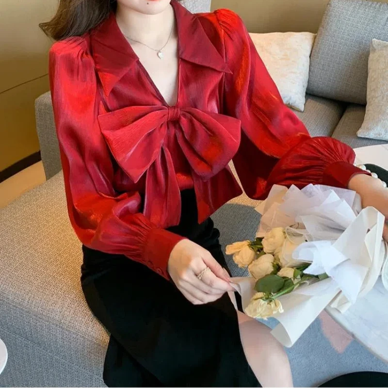 Elegant Office Chiffon Shirts Long Sleeve Bow Designer Solid Chiffon Shirt 2024 Autumn Spring Fashion Clothes All-match Shirts
