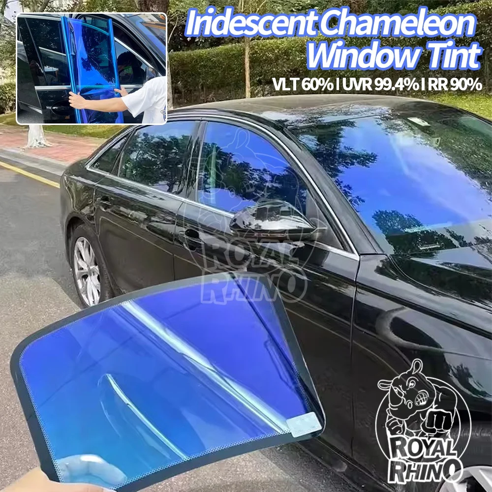 

Пленка для автомобильных стекол 60% VLT Blue Fairy Chameleon: меняющая цвет, УФ-защитная, солнцезащитная, для лобового стекла автомобиля