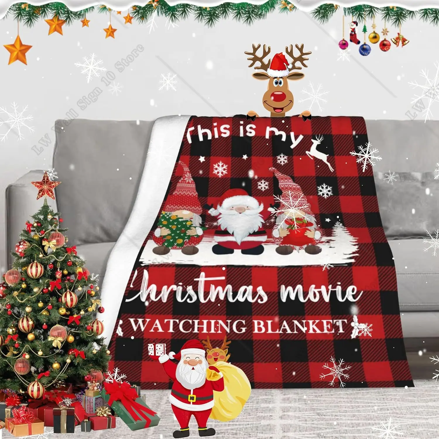 Christmas Fleece Throw Blankets This is My Christmas Movie Watching Blanket Xmas Gnomes Red Black Buffalo Plaid Warm Blanket