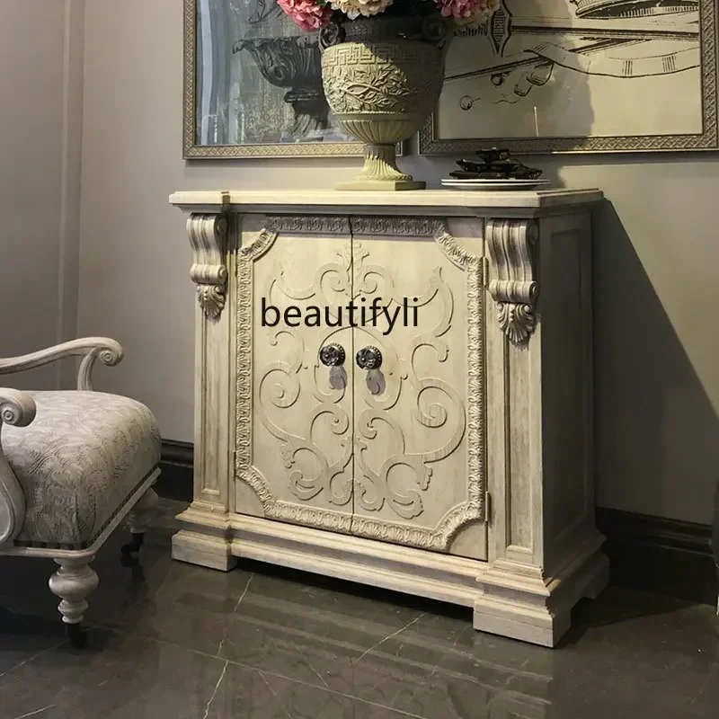 CC American porch cabinet French retro solid wood shoe cabinet storage side cabinet art