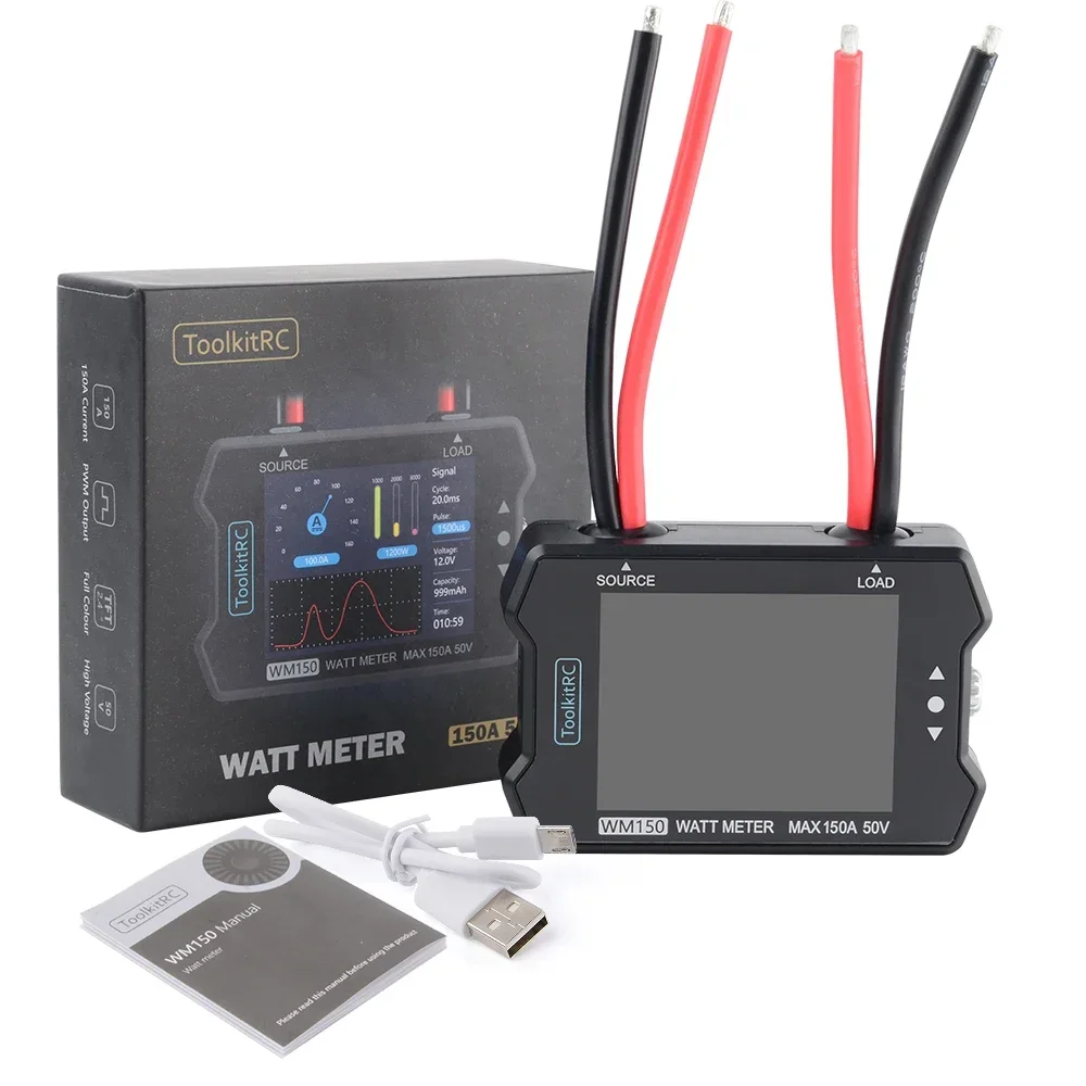ToolkitRC WM150 150A 50V 와트 미터 전력 분석기, 전압 전류 PWM 테스터용 LCD 디스플레이, RC FPV 드론 부품