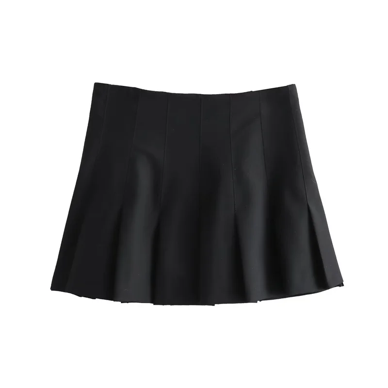 KEYANKETIAN New Launch Women's Wide-Pleated Mini Skirt Preppy Style Hot sweet Retro Snap-Button High waist Black A Line Skirt