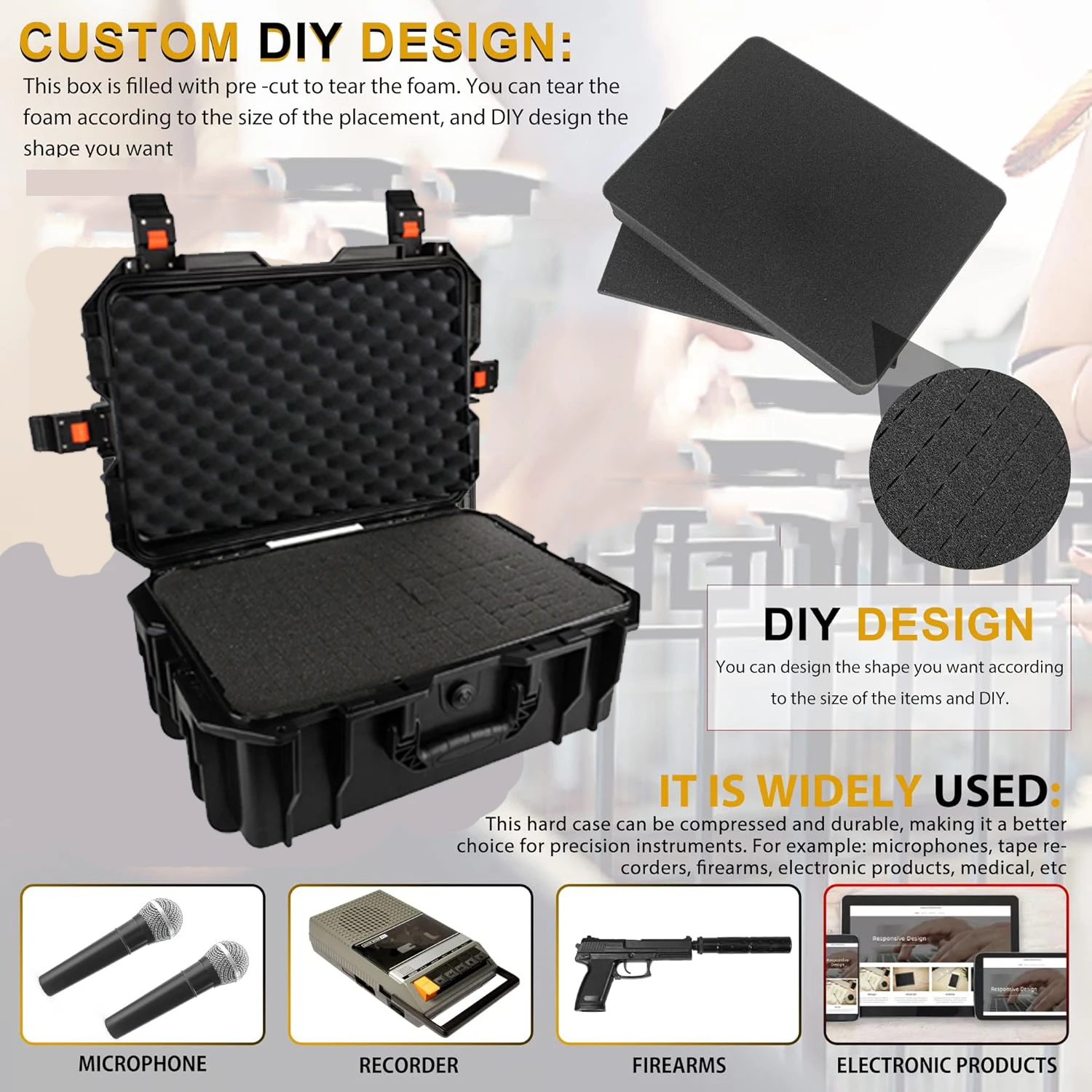 

Водонепроницаемый жесткий кейс-органайзер для инструментов с предварительно нарезанными поролоновыми вставками, защитный ящик для хранения, ящик для инструментов, 1 шт.