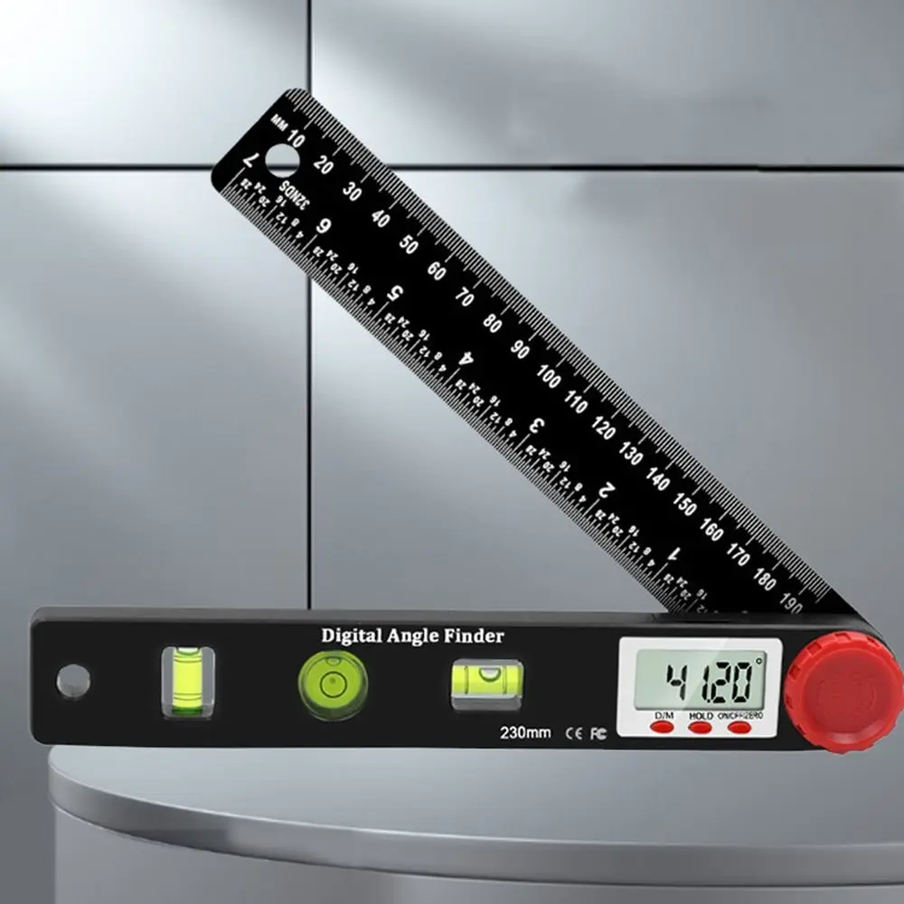0-999.95 °   Pencari Sudut Digital 4 in 1 Tampilan Digital Penggaris Sudut Pengukur 230mm dengan Gelembung Vertikal Horisontal Multifungsi