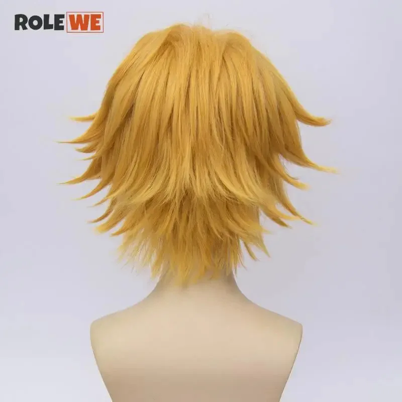 Parrucca cosplay Cat Noir 30 cm corta dorata resistente al calore capelli sintetici Perucas parrucche cosplay + cappuccio per parrucca