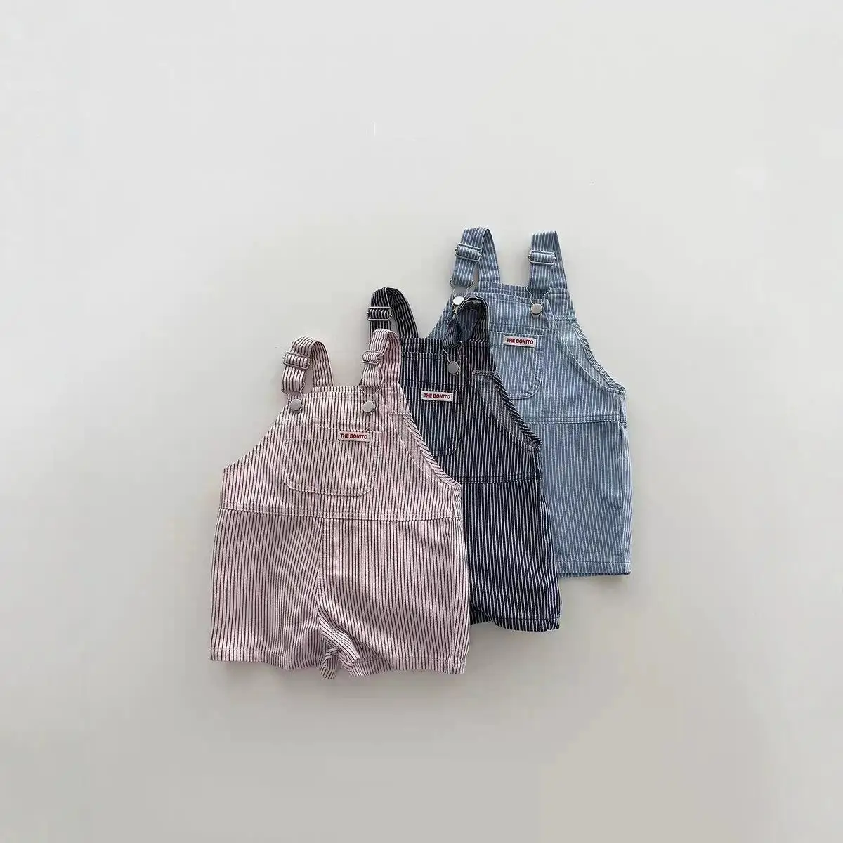 2026 Summer New Children Loose Overalls Cotton Girls Fashion Striped Strap Shorts Kids Boys Casual Pants Toddler Clothes