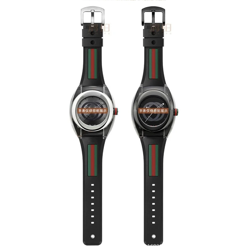ل غوتشي YA137/YA137107A حزام ساعة مطاطي مخصص منفذ جاحظ مقاوم للماء رجل سوار ساعة سوداء 29-21 مللي متر