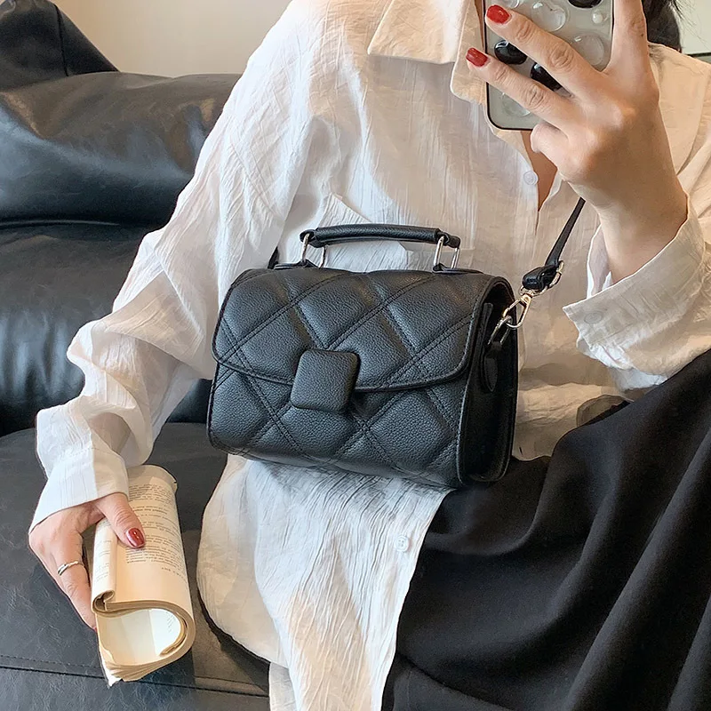 Black Shoulder Bag Diamond Lattice Chain Bags for Women 2023 New Fashion Design Crossbody Bag Square Handbag Trend All-match