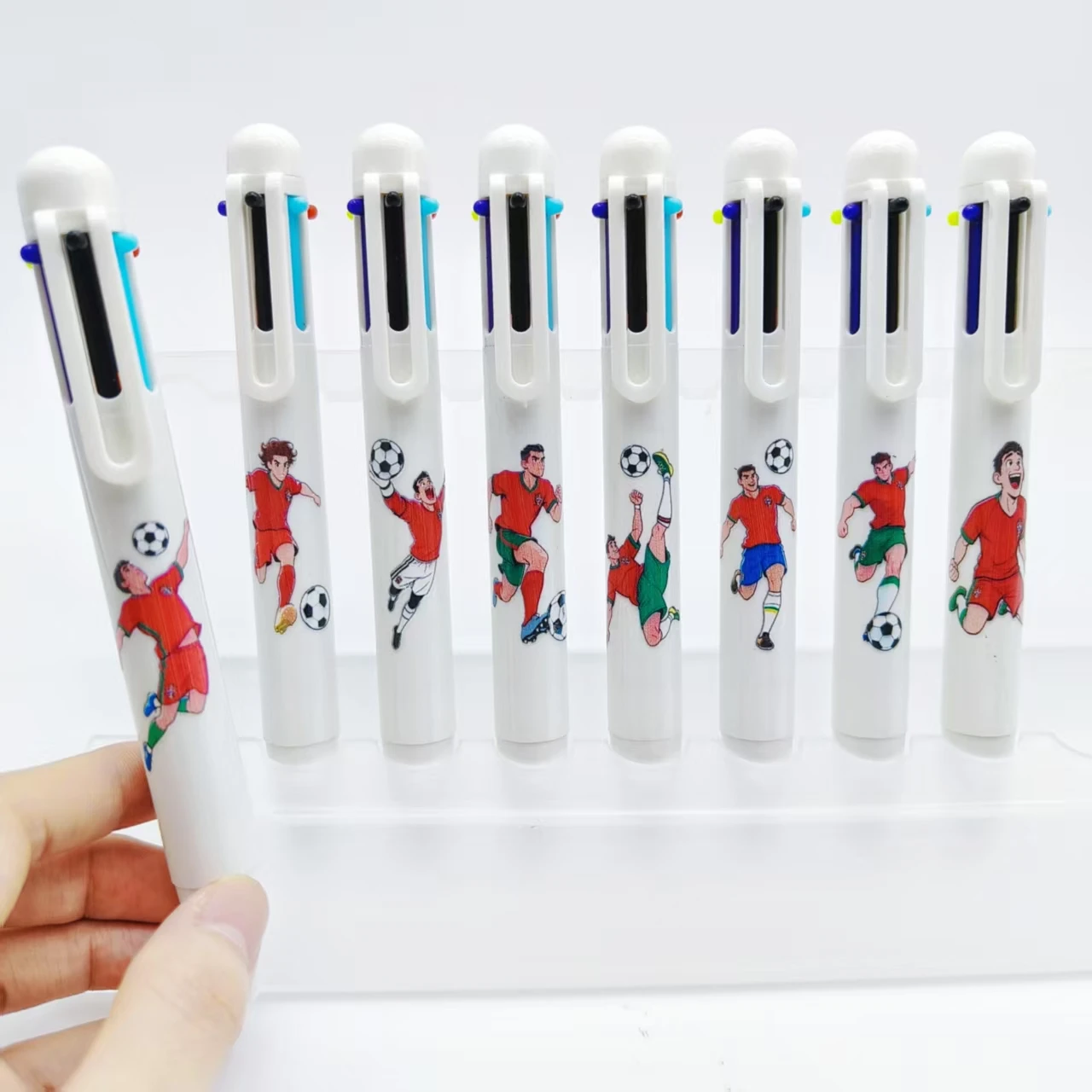 

8 шт./16 шт. футбольный матч, униформа команды Португалии, шариковая ручка 6-в-1, белая серия, разноцветные канцелярские принадлежности, подарочная ручка