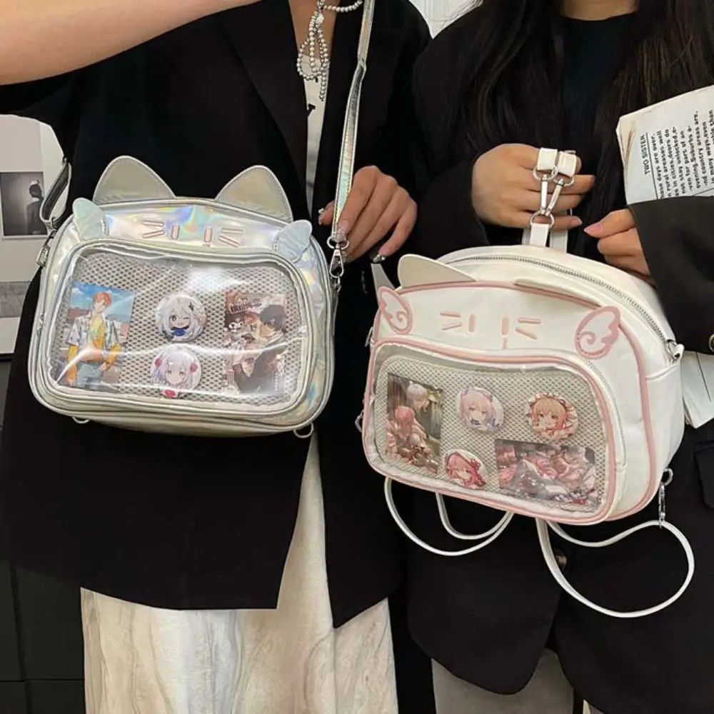 Zipper Bag Kawaii Cat Itabag PU Cotton Bag Transparent Pocket Badge Storage Bag Idol Merchandise Storage Fashion Backpacks