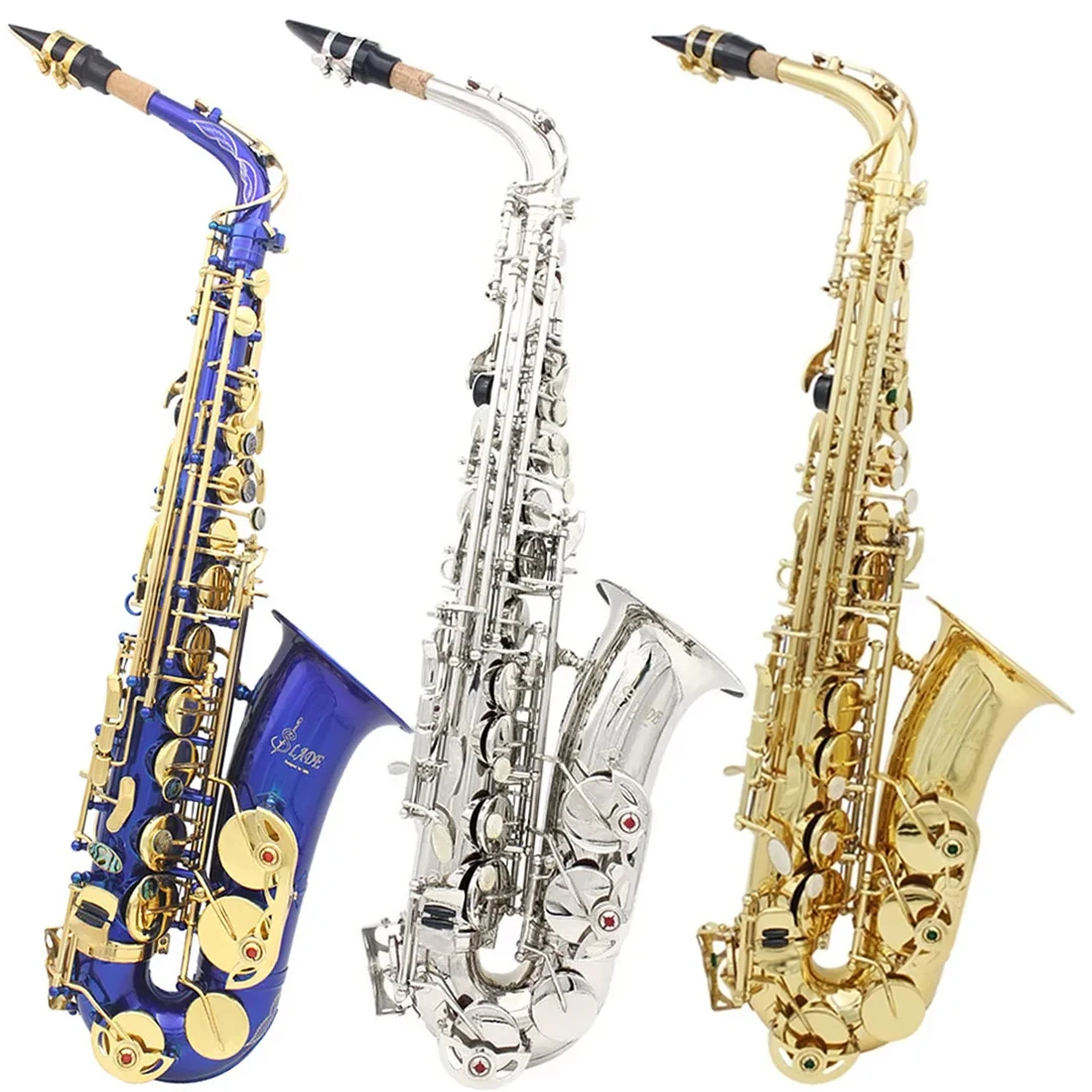 

Alto Saxophone Eb E Flat Brass Lacquered Gold Blue Sax With Case Gloves Cleaning Cloth Woodwind Musical Instrument Accessories