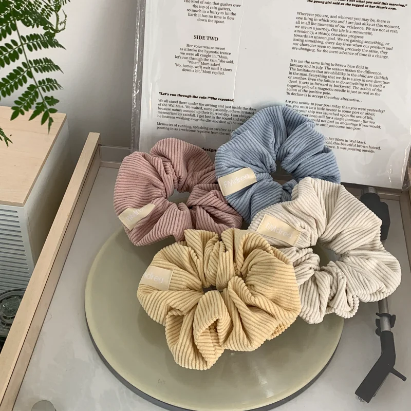 New Solid Color Corduroy Stripe Hair Scrunchie Elastic Hair Bands Korean Hair Accessories for Women Girls Ponytail Headwear