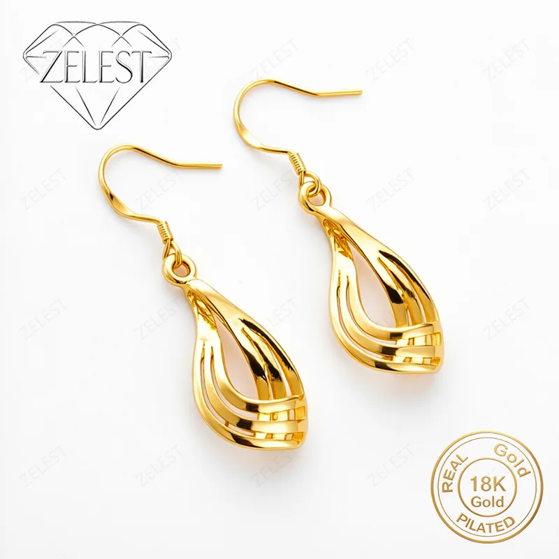 925 Sterling Silver 18K Gold Plated Delicate Openwork Teardrop Earrings for Women, Party Gift Accessories