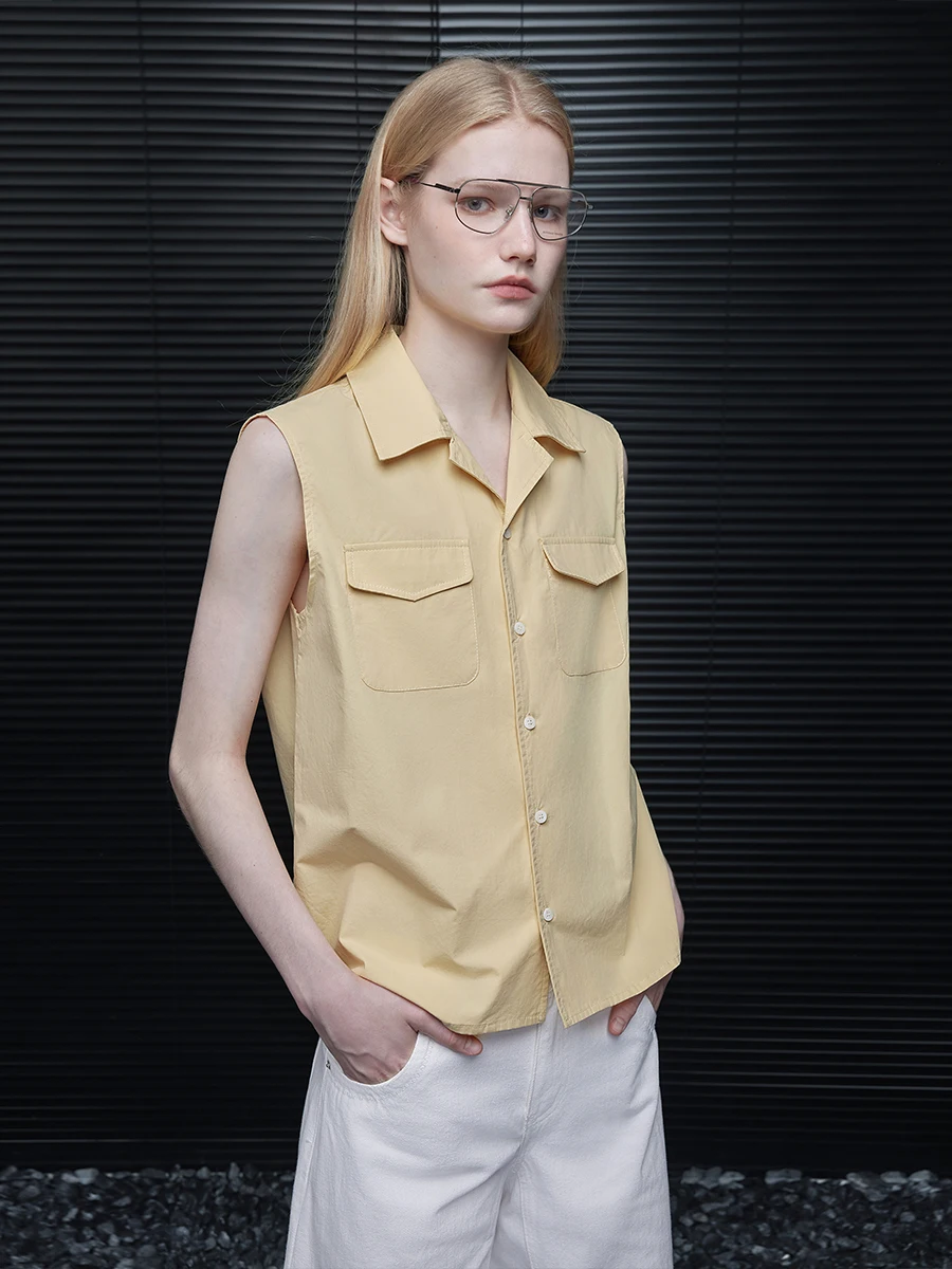 

Желтый хлопковый жилет Svelirt для женщин, летняя новинка, роскошный, свободный крой, на пуговицах, классический воротник