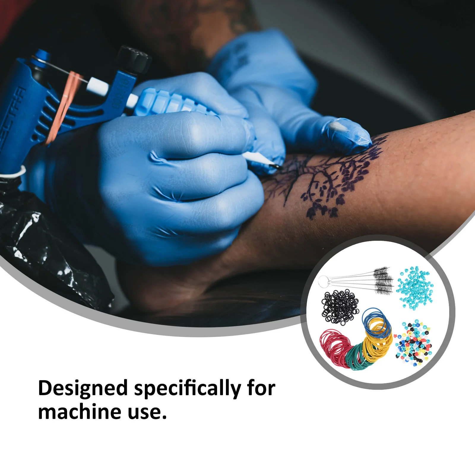 

405Pcs Machine Accessory Kit Tattoo Rubber Bands Silicone Pin Cushion Needle Cleaning Brush Set Durable and Easy to Use
