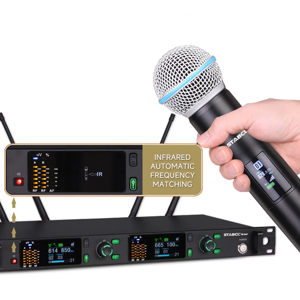 

ST-9007 Professional One Drag Two Wireless True Diversity Microphones UHF Microfono 2 Channel Wireless Microphone System Mics