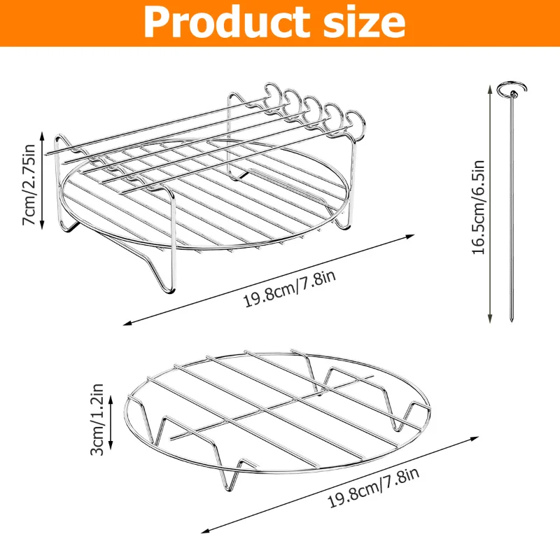 

Multifunctional Double Layer Air Fryer Steaming Tray Stackable Basket BBQ Accessories Racks Set Stainless Steel