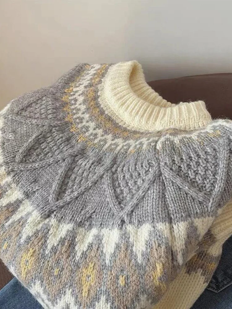 

Мягкий уютный круглый вязаный свитер Ne, женский осенне-зимний новый свитер Lazy Gentle Sle, японский ретро Fair Isle с узором...