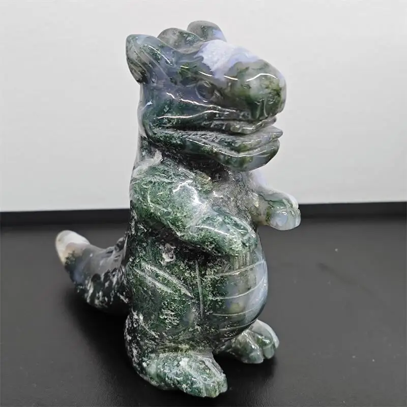 Natural Moss Agate Dinosaur Carving Healing Crystal Stone Cute Birthday Present Home Decoration Gift 1PCS