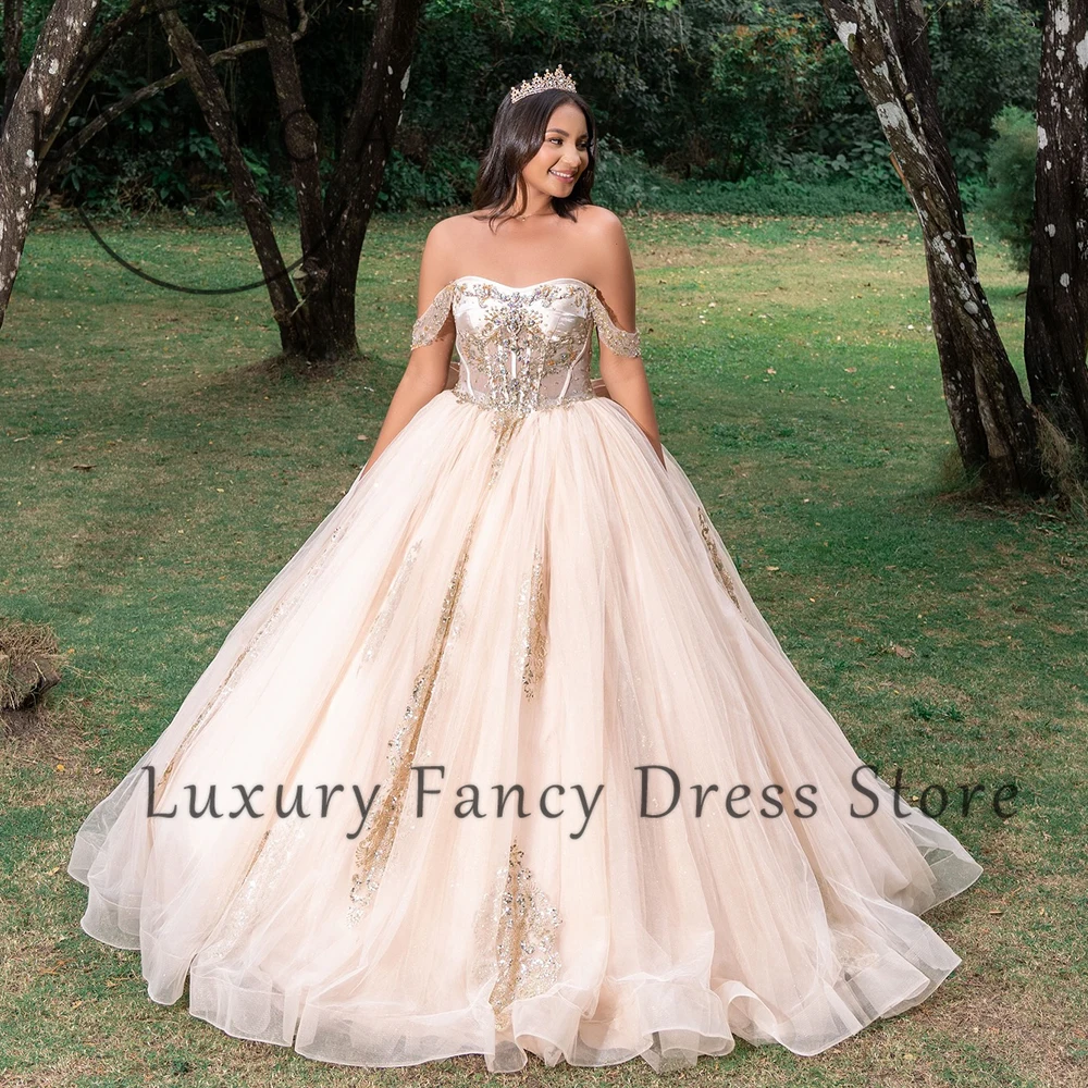 

Блестящие платья Quinceanera с кристаллами и открытыми плечами, милые бальные платья для дня рождения 16, индивидуальные платья для женщин, элегантные платья