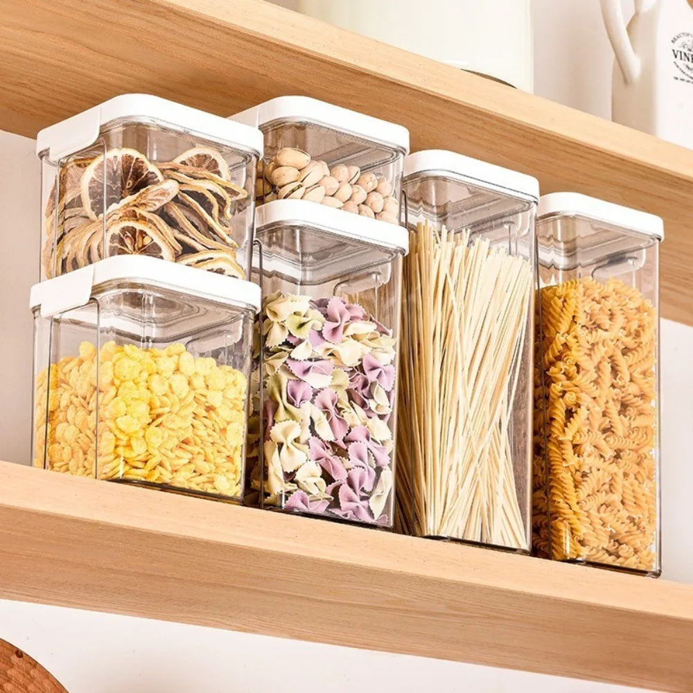 Large Capacity Kitchen Food Storage Canisters Sealed Plastic Refrigerator Storage Tank Multigrain Organizer Transparent