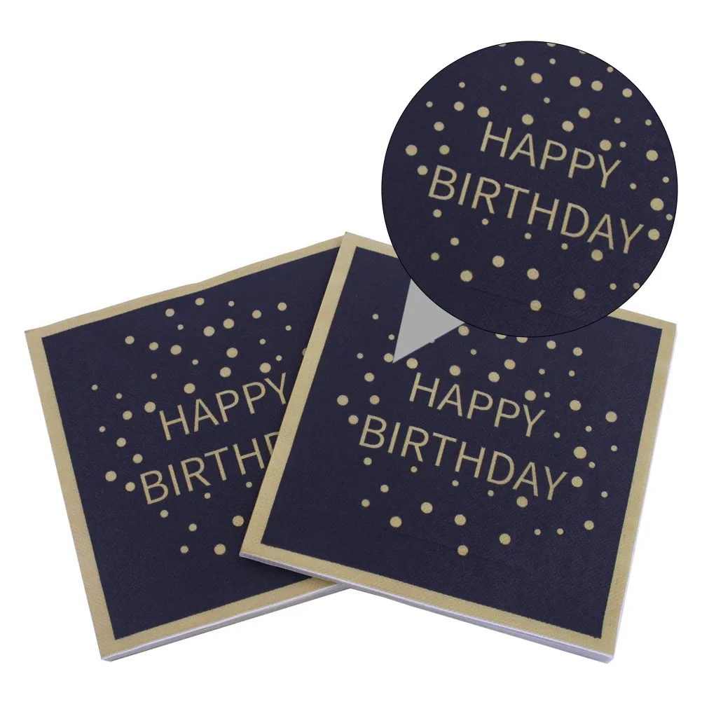 

60pcs Letter Pattern Birthday Party Napkins Golden Black Thickened Eco Friendly Soft Durable For Party Napkins With Pattern