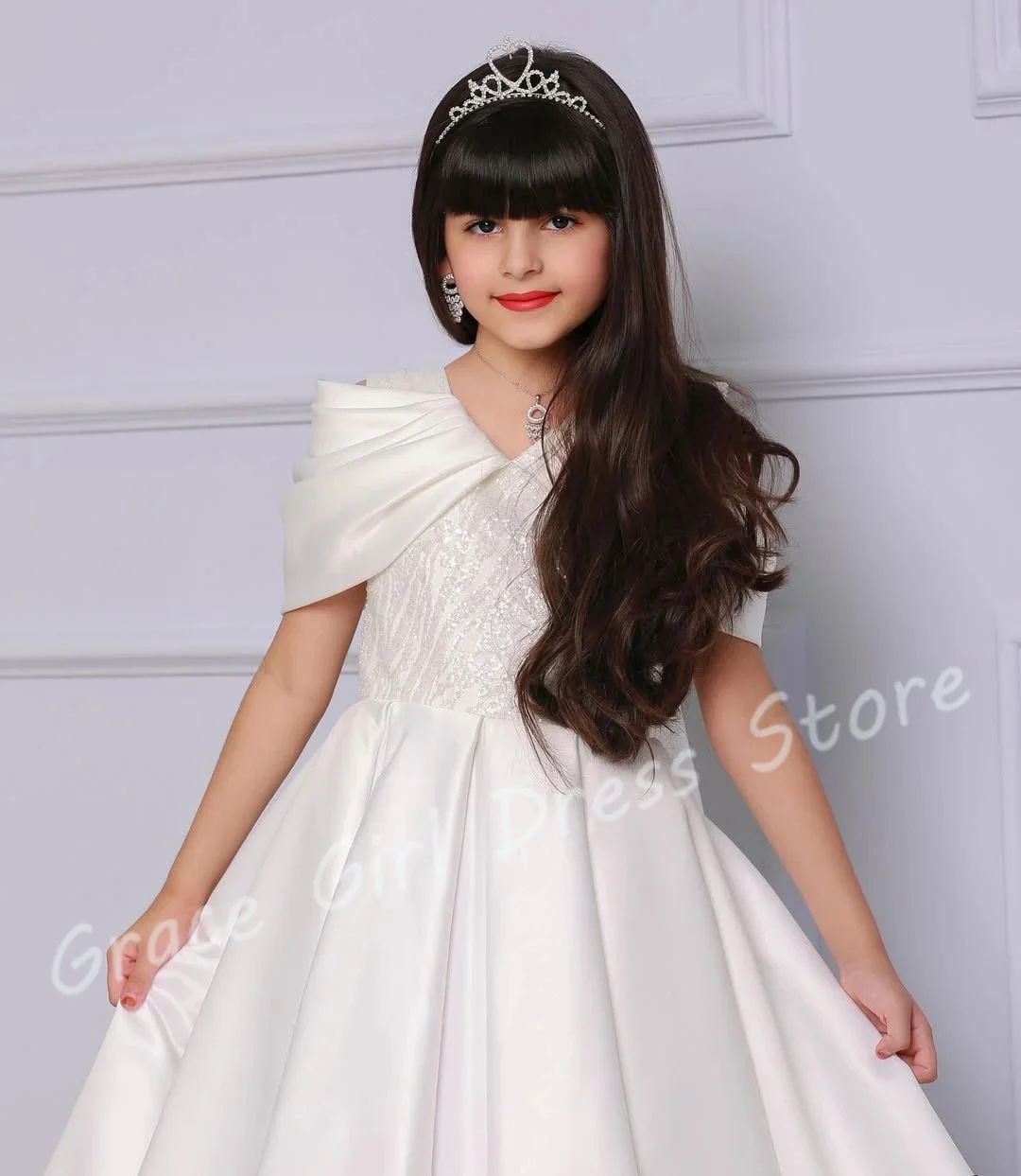 Customized Ivory Flower Girl Dress For Wedding Appliques Satin Shawl Luxury Princess First Communion Formal Occasion Prom Gown