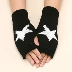 2024 Punk Y2K Knitted Woolen Gloves for Men Women Pentagram Half Finger Warm Soft Mittens Soft Star Hand Fingerless Gloves