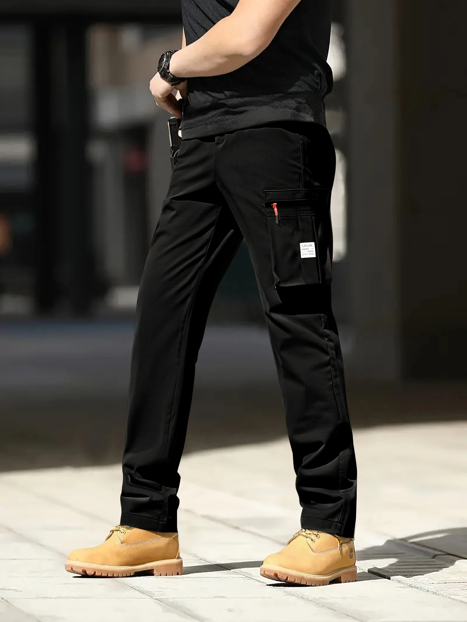

Large Pocket Loose Overalls Autumn Men's Outdoor Sports Jogging Tactical Pants Elastic Waist Straight-leg pants Casual Work Pan