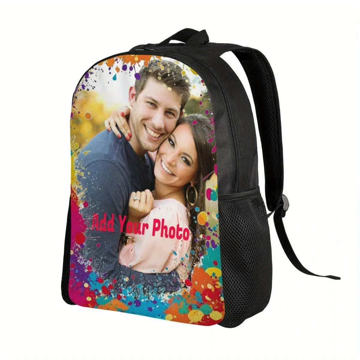Custom Bag Add Your Photo On Colored Spray Paint, Custom Lightweight Bookbag Schoolbag For Teenager, Personality Casual Backpack