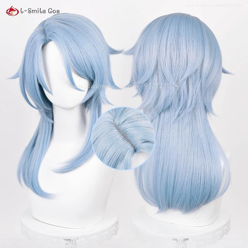 2 Styles Kamisato Ayato Cosplay Wig Blue Long Cosplay Anime Cosplay Wig Heat Resistant Synthetic Hair Anime Party Wigs + Wig Cap