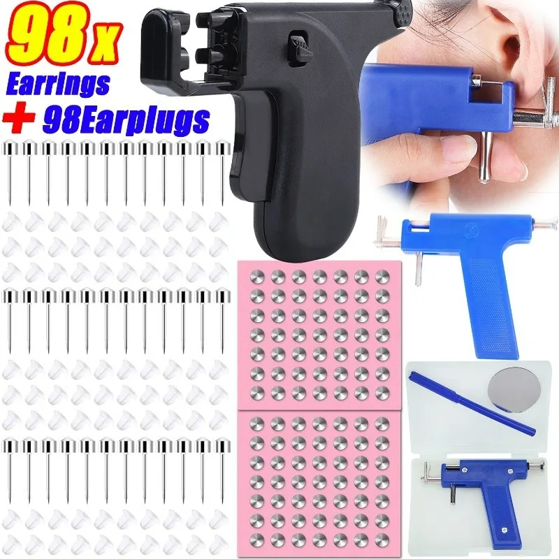 ชุดเครื่องมือ tindik telinga ปลอดเชื้อ98ชิ้นที่อุดหูต่างหูเครื่องเจาะรูจมูกเจาะริมฝีปากลิ้นสิ่งประดิษฐ์