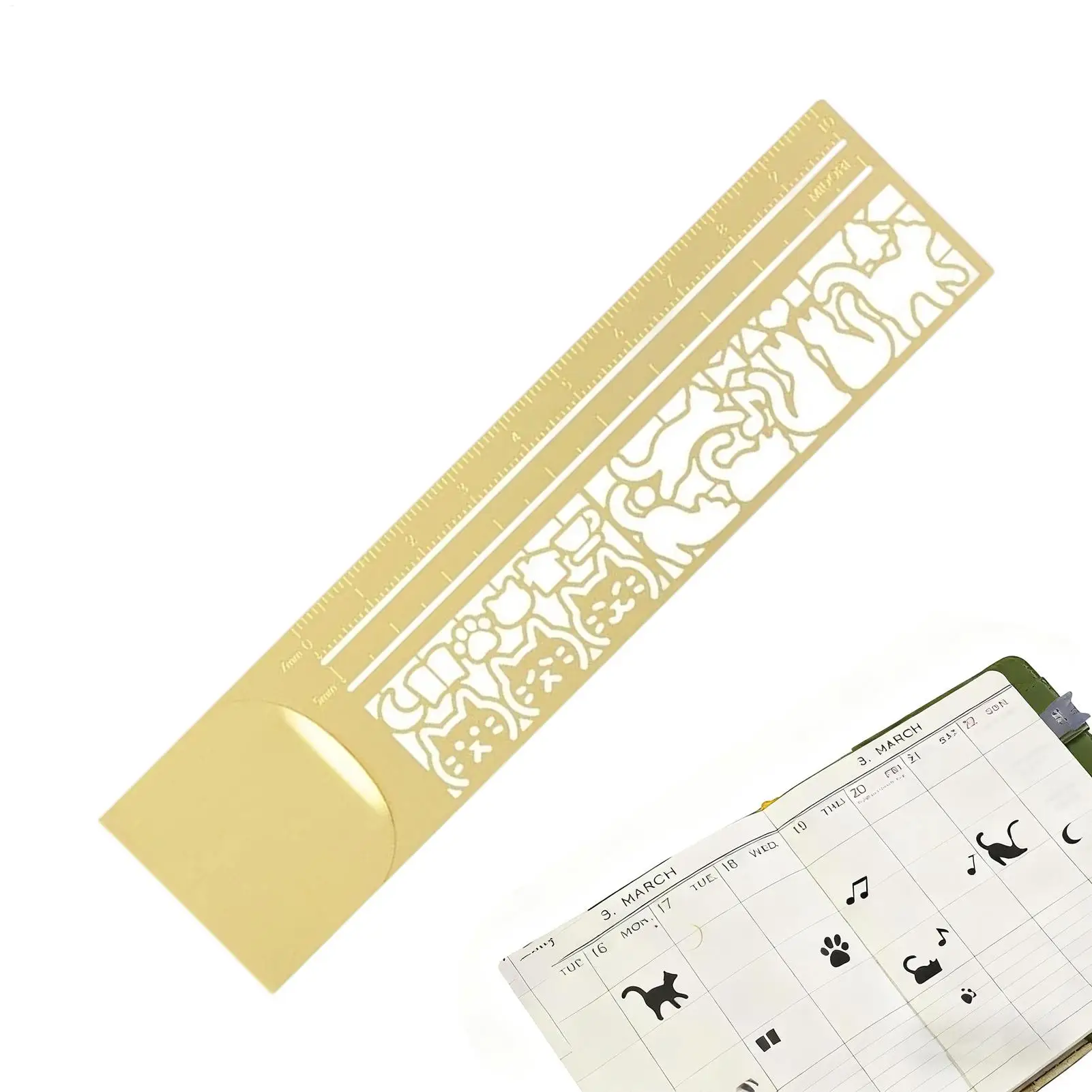 cute Cat Ruler Hollow Metal Bookmark Ruler Multifunctional Ruler For Painting Drawing Diary Hand Account Tool Cute Gift