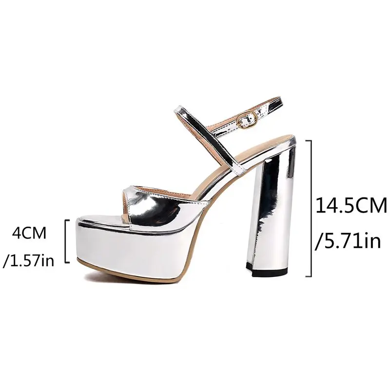 ORCHALISA Design Sandali da donna sexy Blocco Tacchi alti 14,5 cm Piattaforma Hill 4 cm Cinturino con fibbia Big Size 41 42 43 Scarpe da festa per appuntamenti