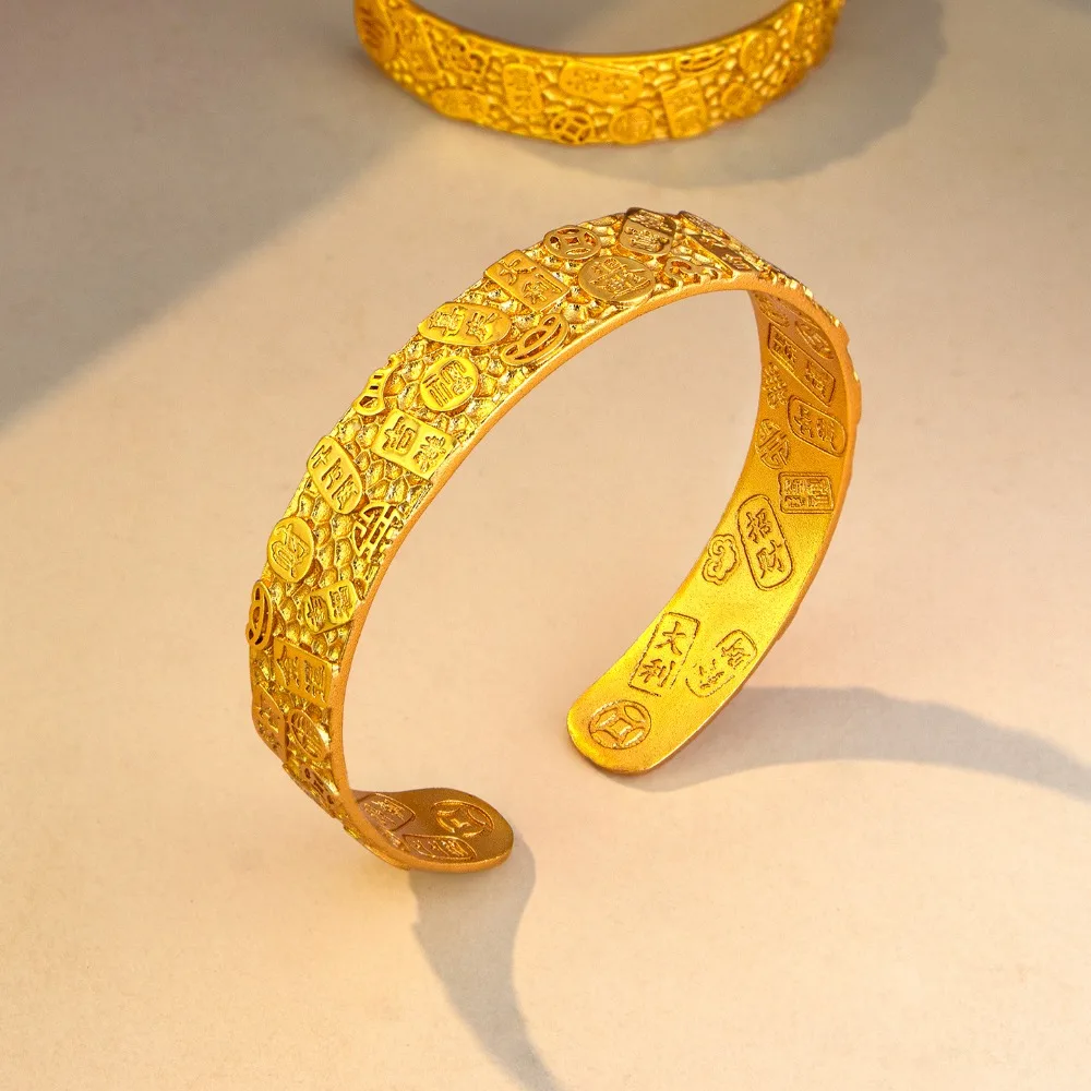 Hammer Jiyan bracelet retro light luxury solid wide face rich mouth 9999gold