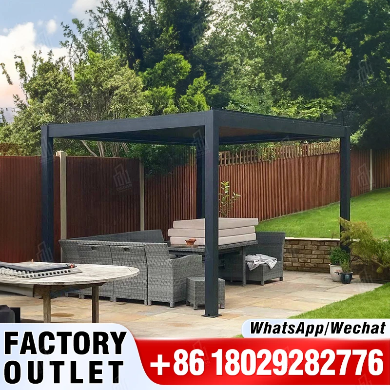 

3X3m 3X4m 4X4m Outdoor Rainproof Garden Blinds Aluminium Pergola Motorised Shade Beach Pergola With LED