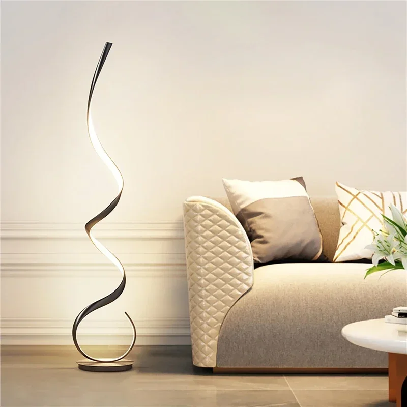 

220V LED Floor Lamp Living Room Corner Wavy Line Lamp Three-Color Dimming Eye Protection Bedroom Bedside Vertical Table Lamp