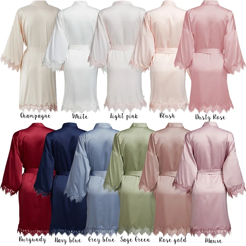 

Bridal Robes Matte Satin Lace Robe Kimono Wedding Robe Bride Bridesmaid Robes Plus Size Women Sleepwear Bathrobe