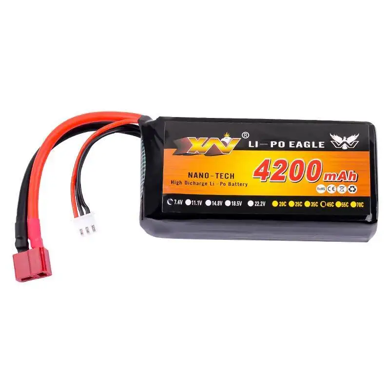 بطارية ليبو 7.4 فولت 4200 مللي أمبير في الساعة 2S مع قابس T لسيارة WL 124019/104009/12428/12429 تعمل بالتحكم عن بعد بطارية ليثيوم بو 7.4 فولت/بدلات شاحن