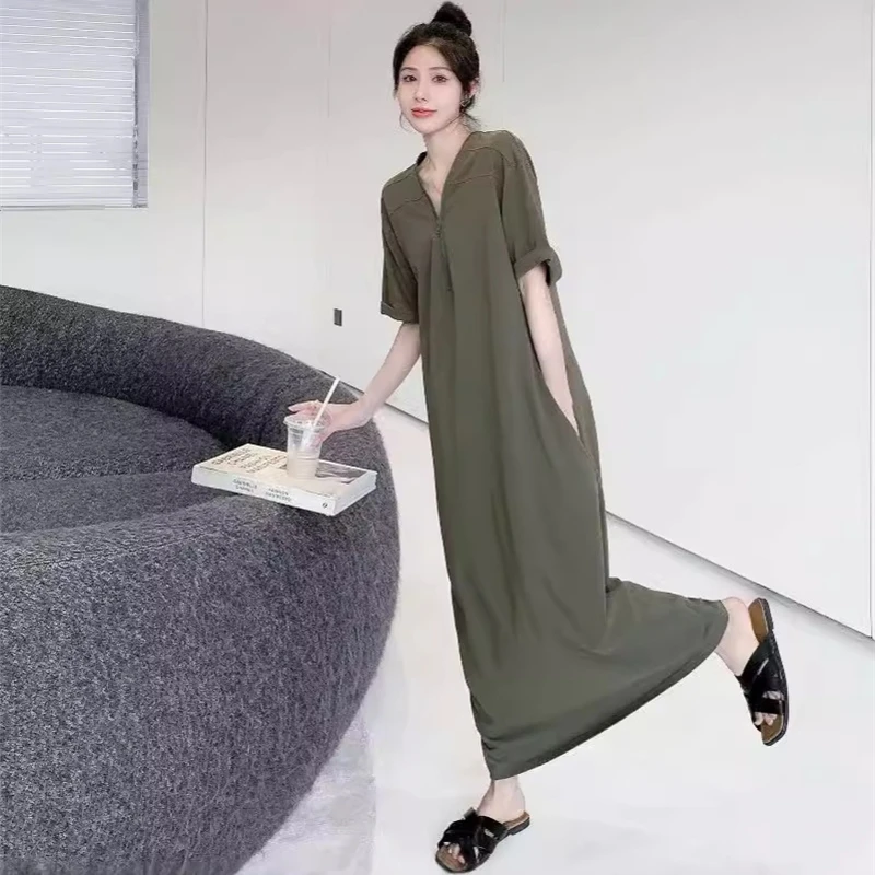 T-shirt patchwork con scollo a V a maniche corte lunghe Gonna estiva Ragazza paffuta Western Sle Allentato Casual Dimagrante...