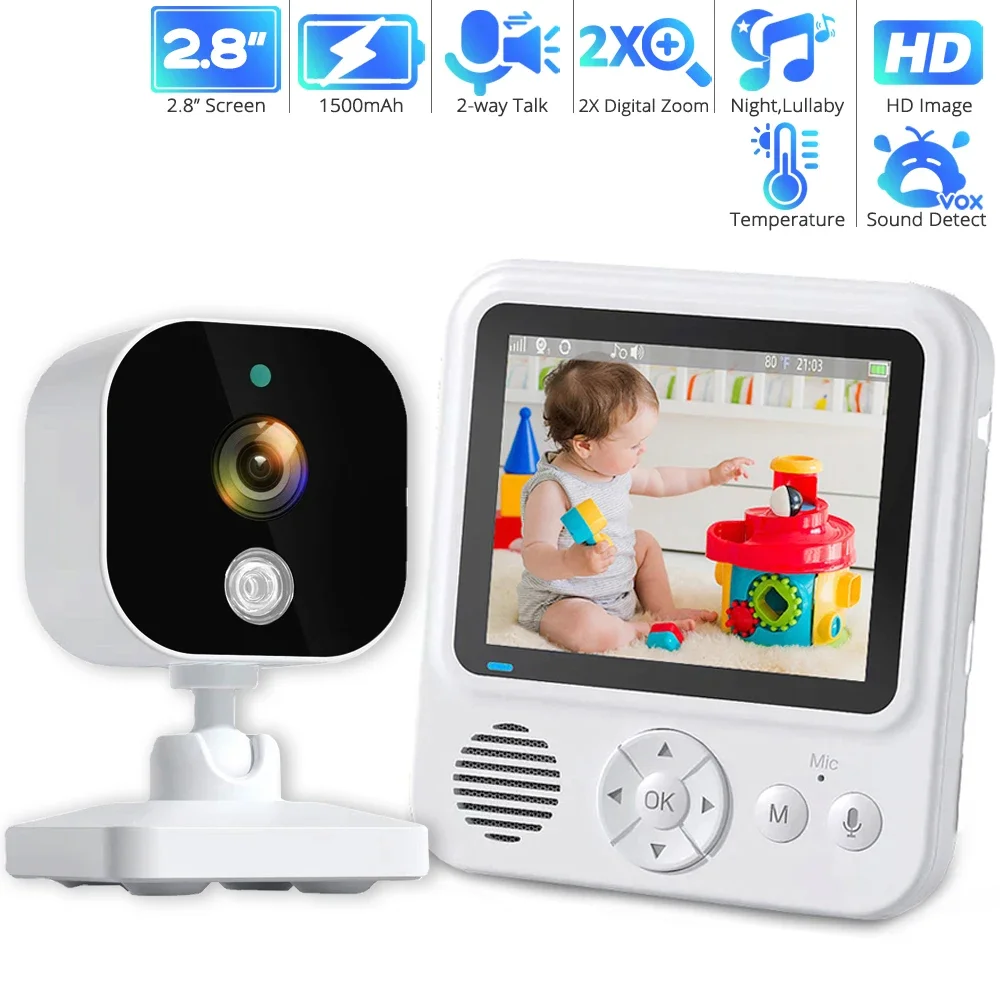 2.8Inch Baby Monitor with Camera and Audio IPS Screen 2X Zoom Babyphones 2-way Talk Night Vision Baby Camera Video Nanny Monitor