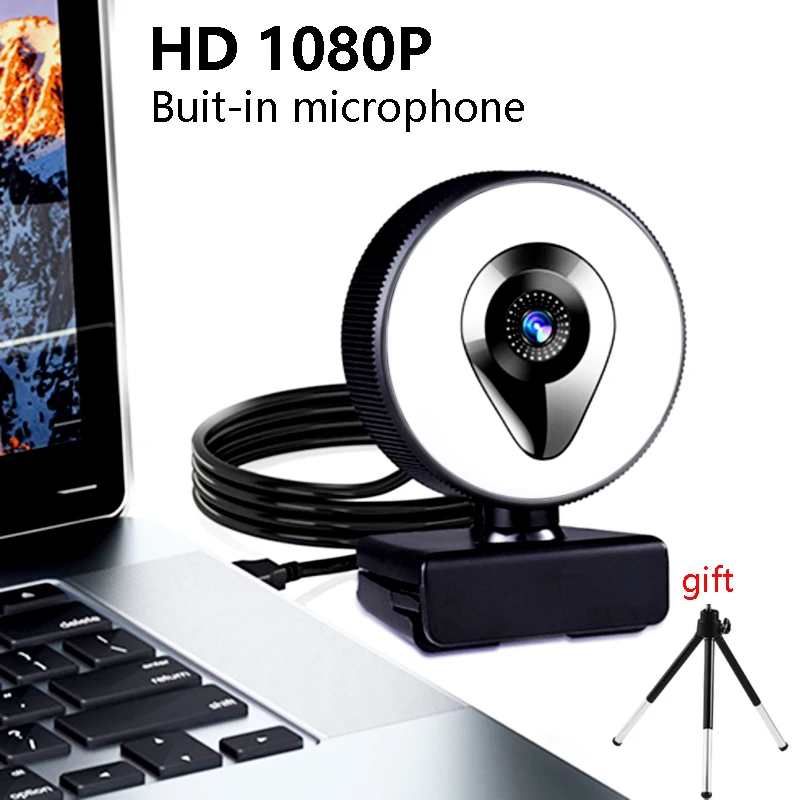 

Live Stream Web Cam Full HD 1080P LED Fill Light Webcam With Microphone 30FPS USB Computer PC Camera For Tiktok/YouTube