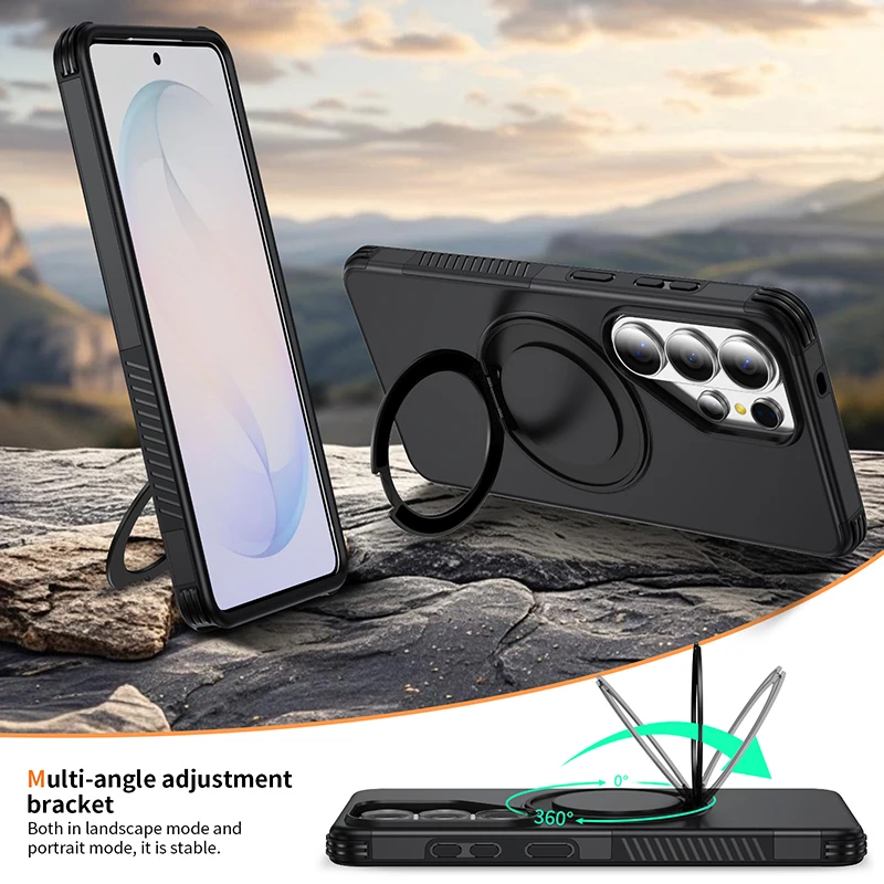 Luxury Rotating Stand Phone Case For Samsung Galaxy S23 S24 S25 S26 Ultra Plus A17 A36 A37 A56 A57 Shockproof Magnetic Ring Case