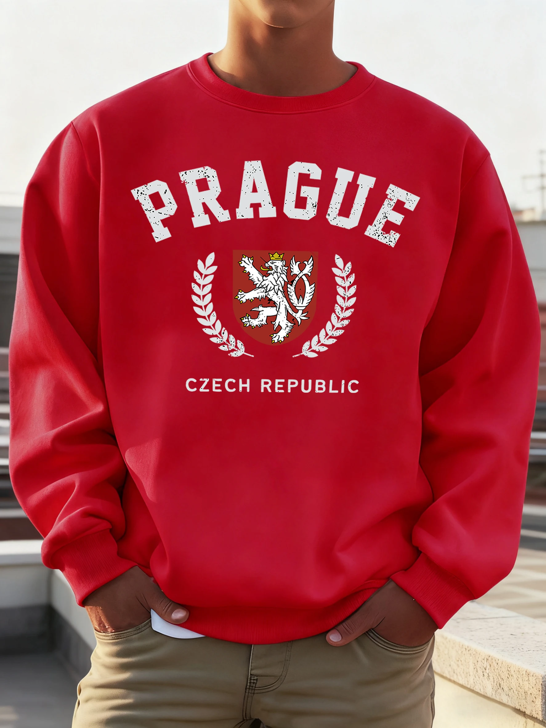 براغ جمهورية التشيك العلم طباعة رجل سترة الموضة العصرية الصوف البلوز الخريف س الرقبة الملابس الرياضة الشارع الرياضية #3